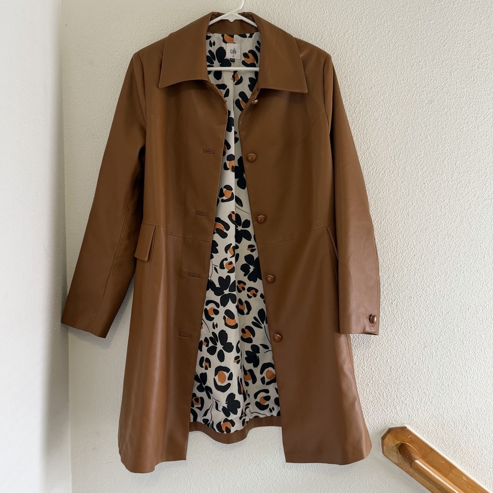 Cabi Joplin Jacket Caramel Faux Leather Size Medium Trench Coat